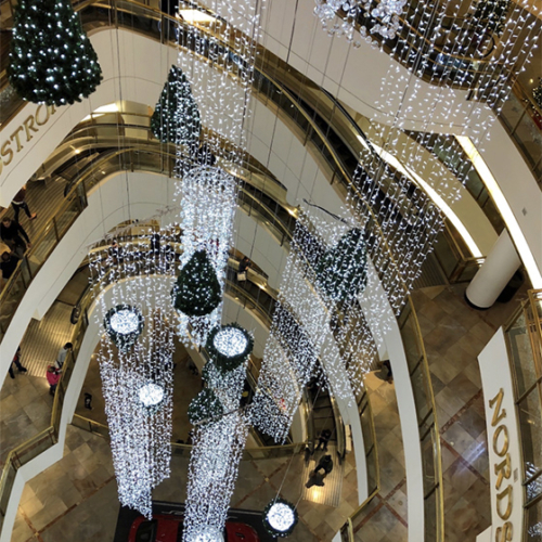 Crystal Christmas, Overhead Holiday Decor, Iconic Holiday, Shopping Center Christmas, Matthew Schwam Design Solutions