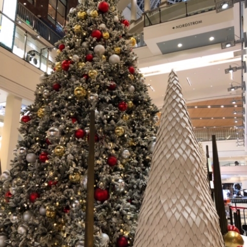 Flocked Christmas Tree, Holiday Decor, Shopping Center Christmas, Iconic Holiday